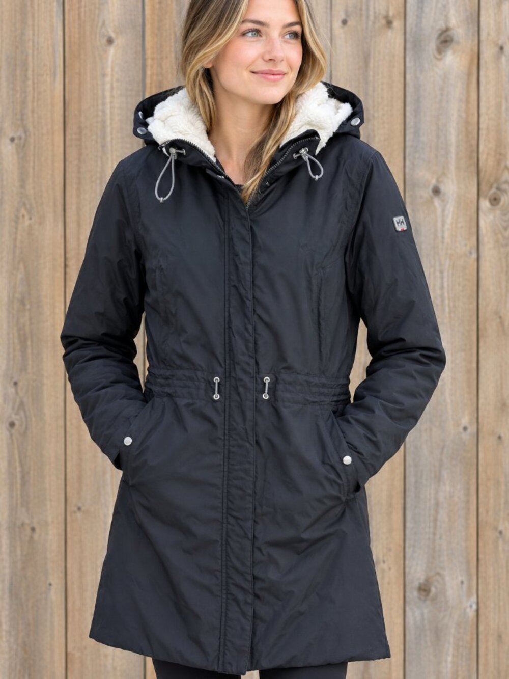 Helly Hansen Women's Black Sherpa Hooded Insulated Parka- Women's large